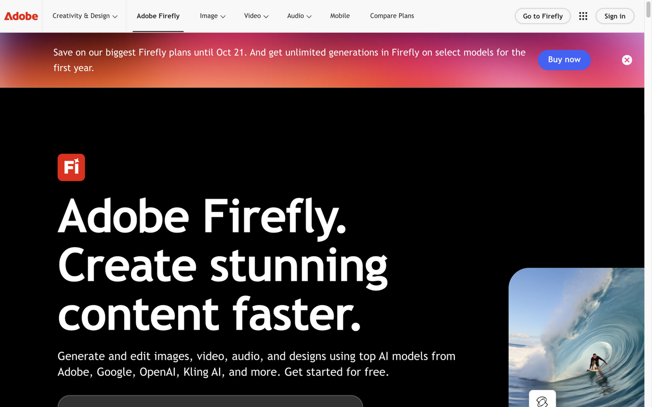 Capture d'écran de la page Adobe Firefly